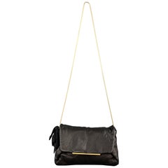 LANVIN Black Leather Envelope Gold Snake Chain Strap Handbag