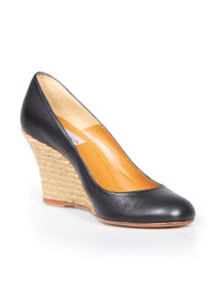 Lanvin Black Leather Espadrilles Wedges Size IT 36