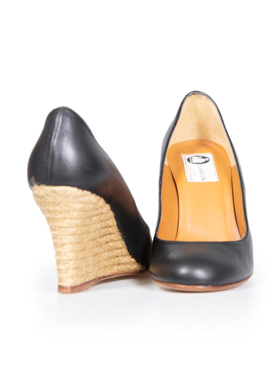 Lanvin Black Leather Espadrilles Wedges Size IT 36 In New Condition For Sale In London, GB