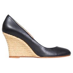 Lanvin Black Leather Espadrilles Wedges Size IT 36