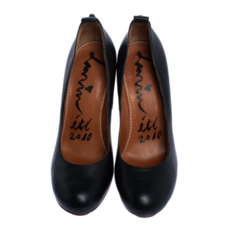 Lanvin Black Leather ETE 2010 Platform Pumps Size 37.5 For Sale 1