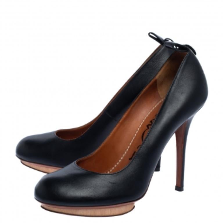 Lanvin Black Leather ETE 2010 Platform Pumps Size 37.5 For Sale 3