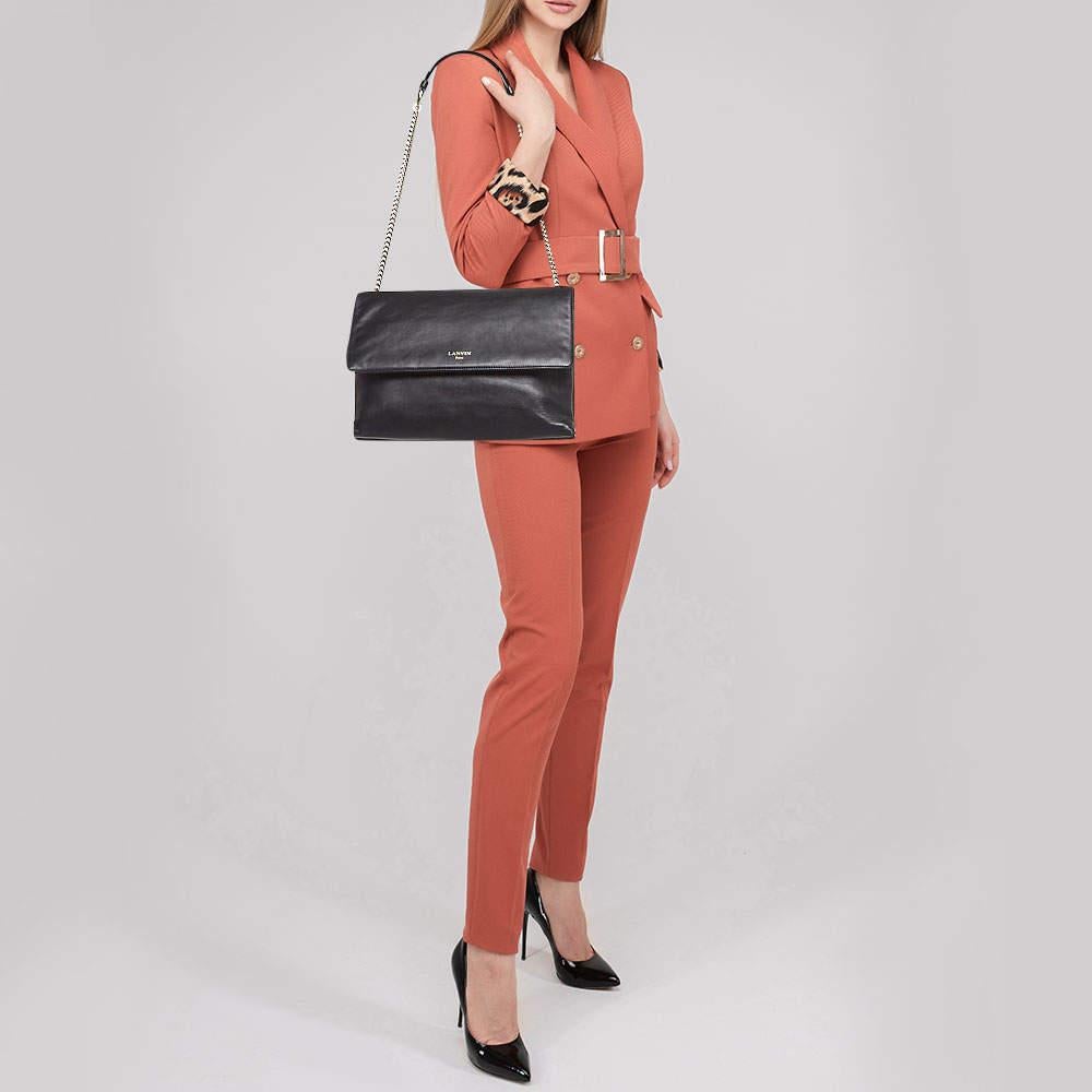 Lanvin Black Leather Flap Chain Shoulder Bag In Good Condition For Sale In Dubai, Al Qouz 2