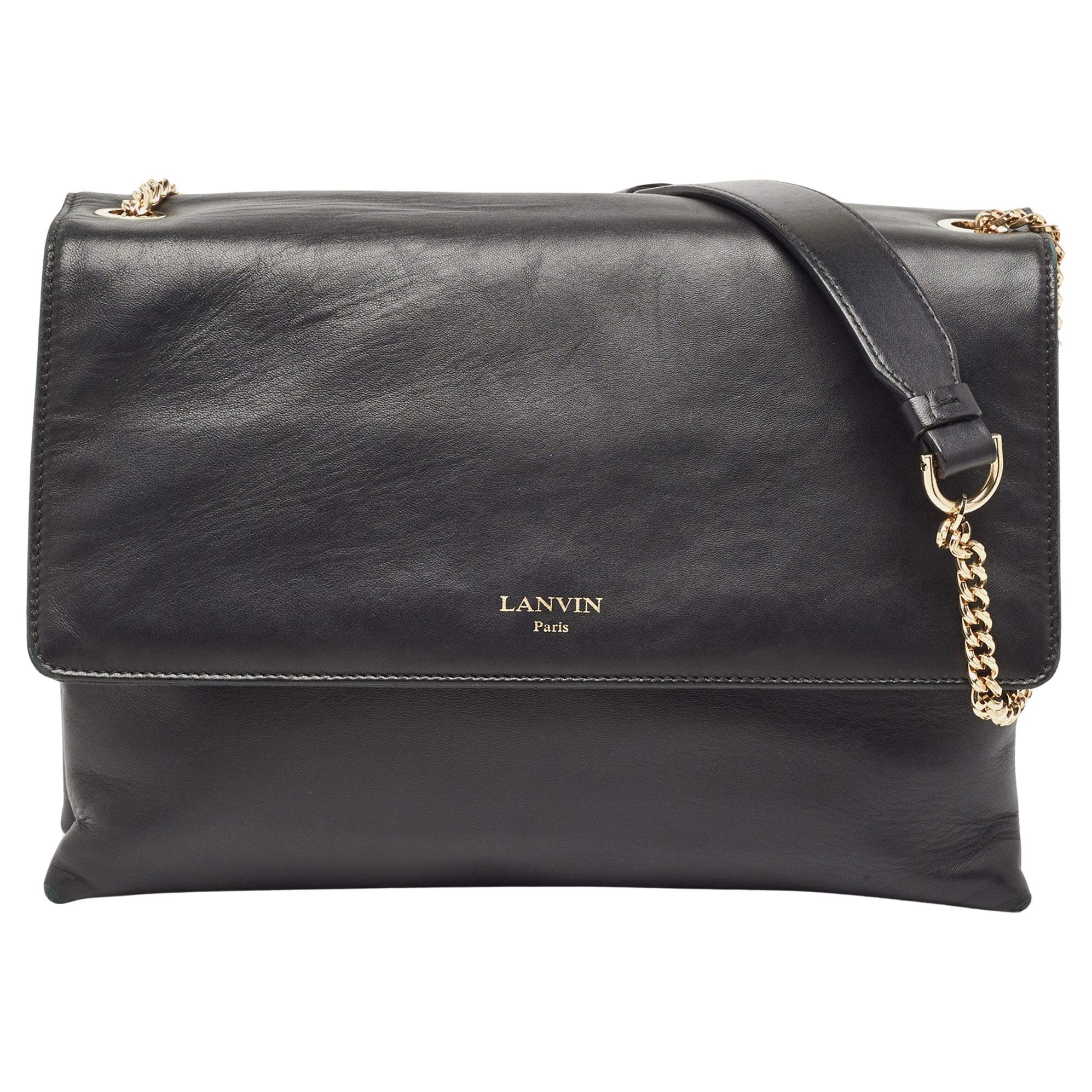 Lanvin Black Leather Flap Chain Shoulder Bag