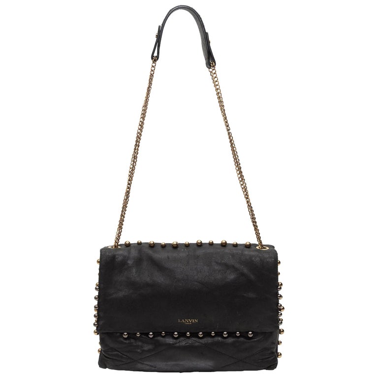 Lanvin Black Leather Flap Shoulder Bag at 1stDibs