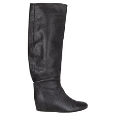 LANVIN black leather HIDDEN WEDGE Boots Shoes 39.5
