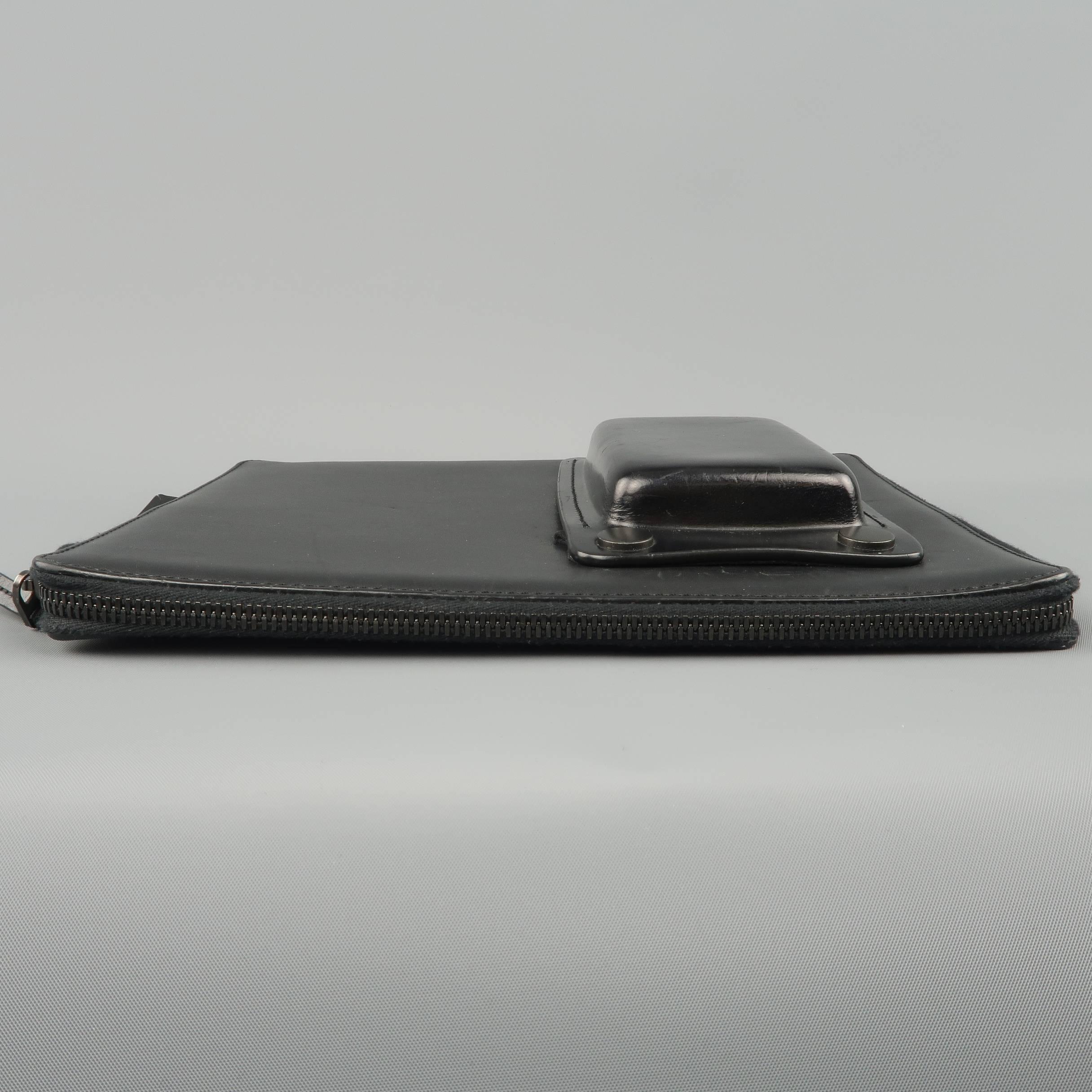 Women's or Men's LANVIN Black Leather iPad Tablet Exterior Pocket Clutch
