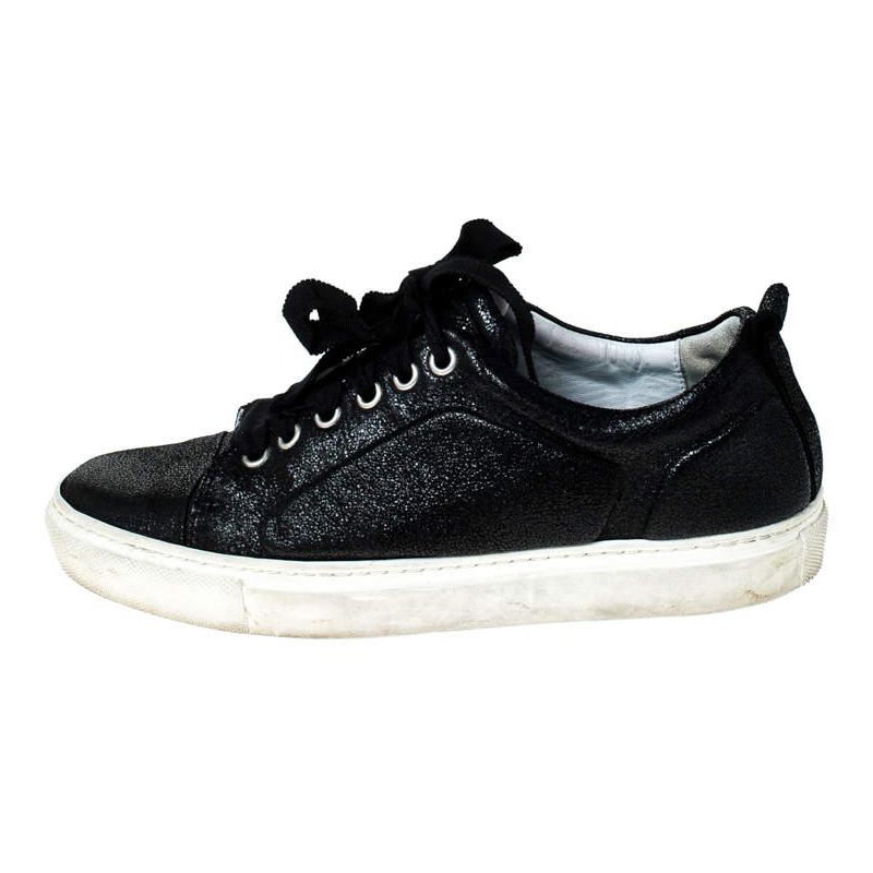 Lanvin Schwarz Leder Schnürschuhe Low Top Sneakers Größe 37