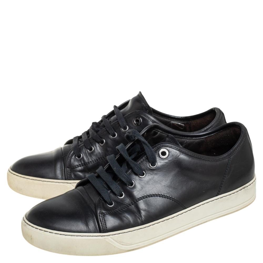 Men's Lanvin Black Leather Low Top Sneakers Size 41 For Sale
