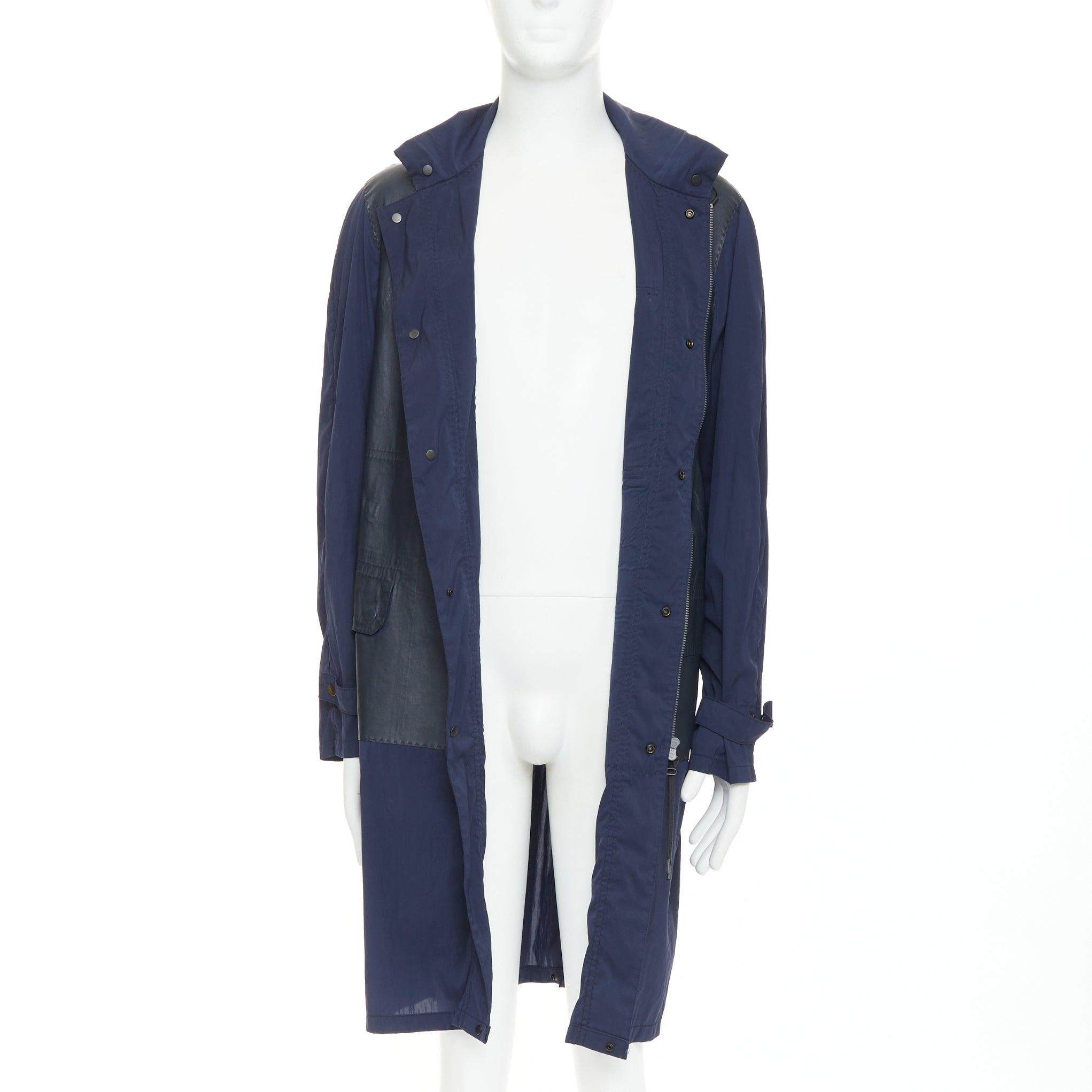 Noir LANVIN manteau anorak en nylon léger marine avec empiècements en cuir noir FR48 M en vente