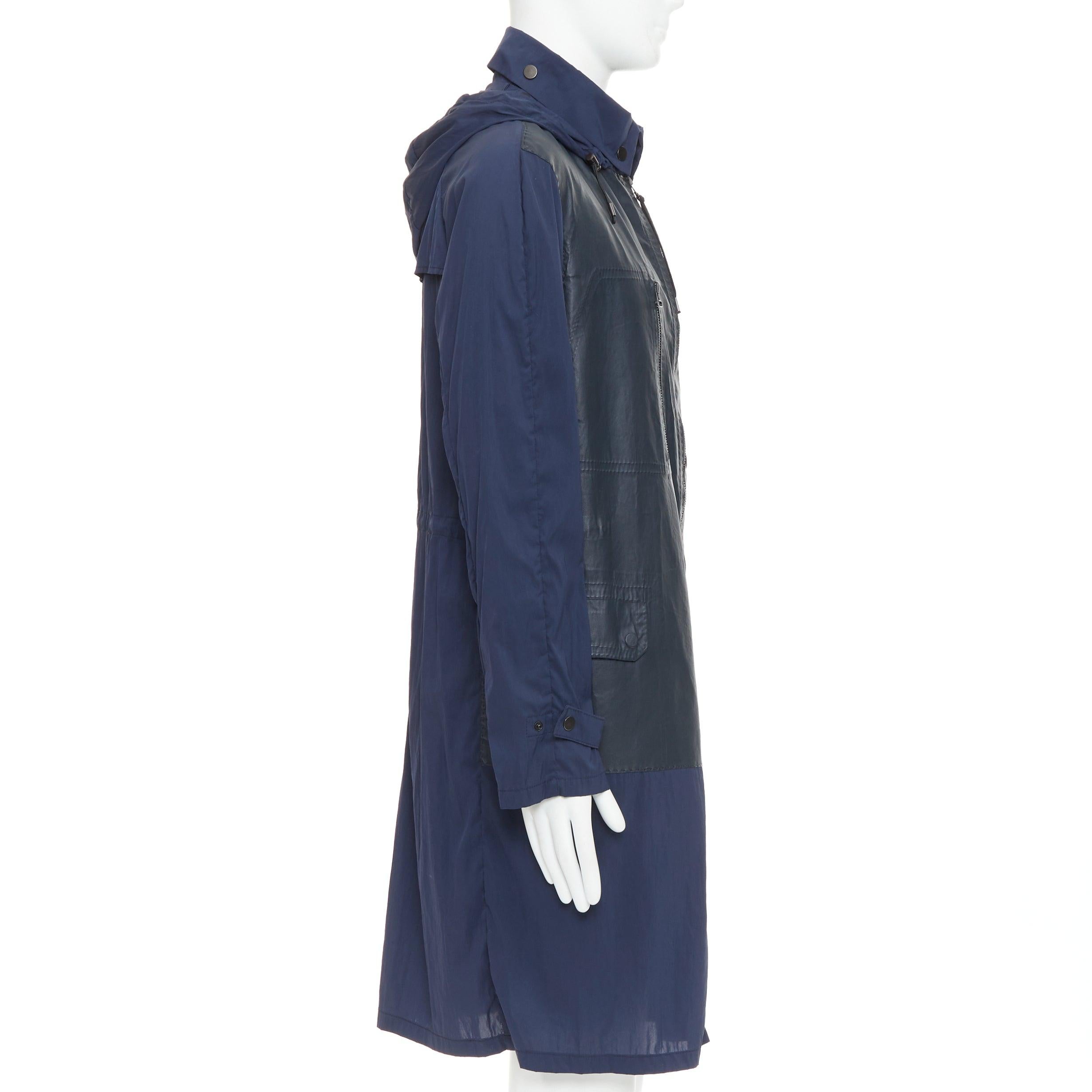 LANVIN manteau anorak en nylon léger marine avec empiècements en cuir noir FR48 M Pour hommes en vente