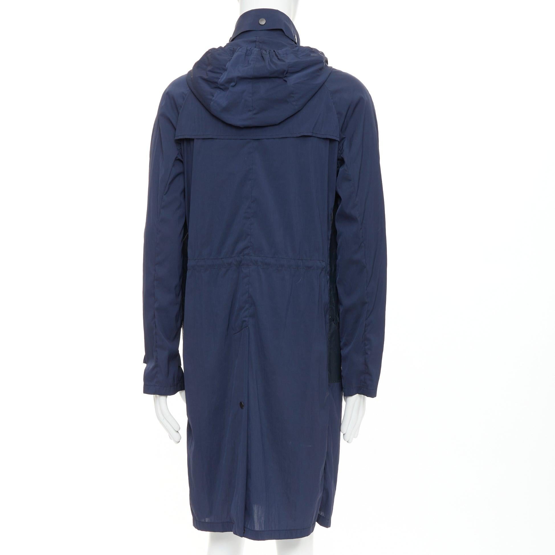 LANVIN manteau anorak en nylon léger marine avec empiècements en cuir noir FR48 M en vente 1