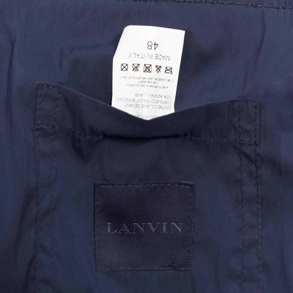 LANVIN manteau anorak en nylon léger marine avec empiècements en cuir noir FR48 M en vente 4