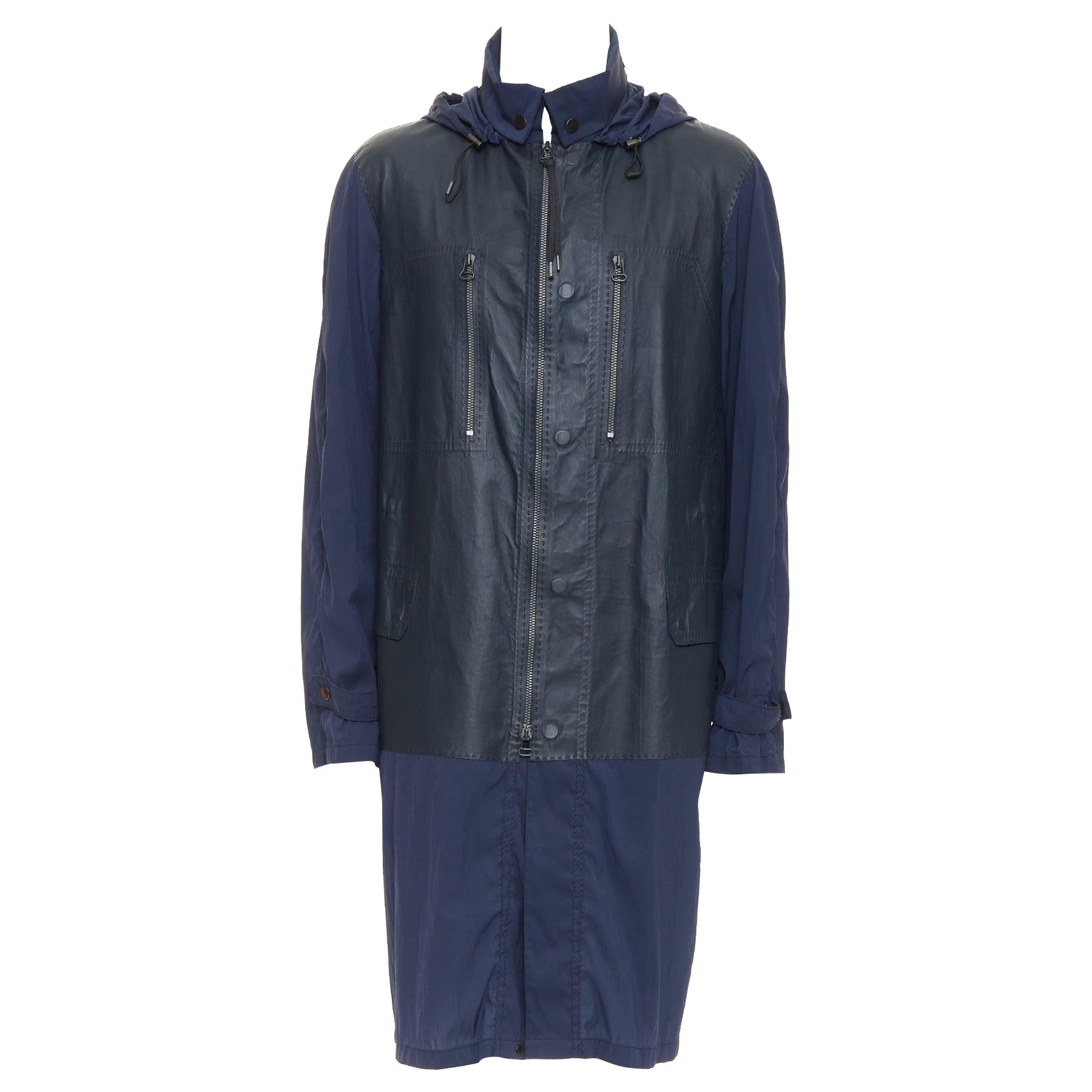LANVIN cappotto a vento in nylon leggero con pannelli in pelle nera FR48 M.