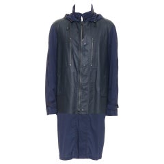 LANVIN cappotto a vento in nylon leggero con pannelli in pelle nera FR48 M.