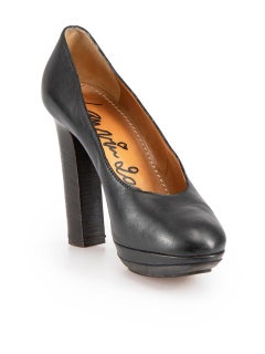 Lanvin Black Leather Platform Almond Toe Pumps Size IT 38.5