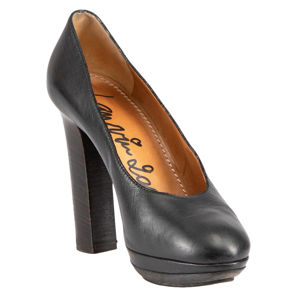 Lanvin Leather Black Platform Almond Toe Pumps Size IT 38.5