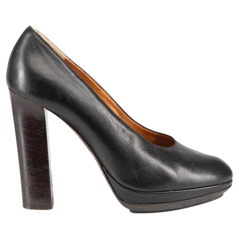 Lanvin Black Leather Platform Almond Toe Pumps Size IT 38.5 For Sale
