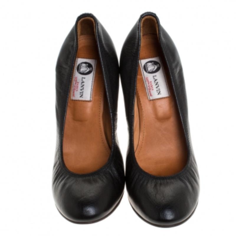 Lanvin Schwarz Leder Scrunch Wedge Pumps Größe 37 Damen im Angebot