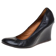 Lanvin Schwarze Leder Scrunch Wedge Pumps Größe 37