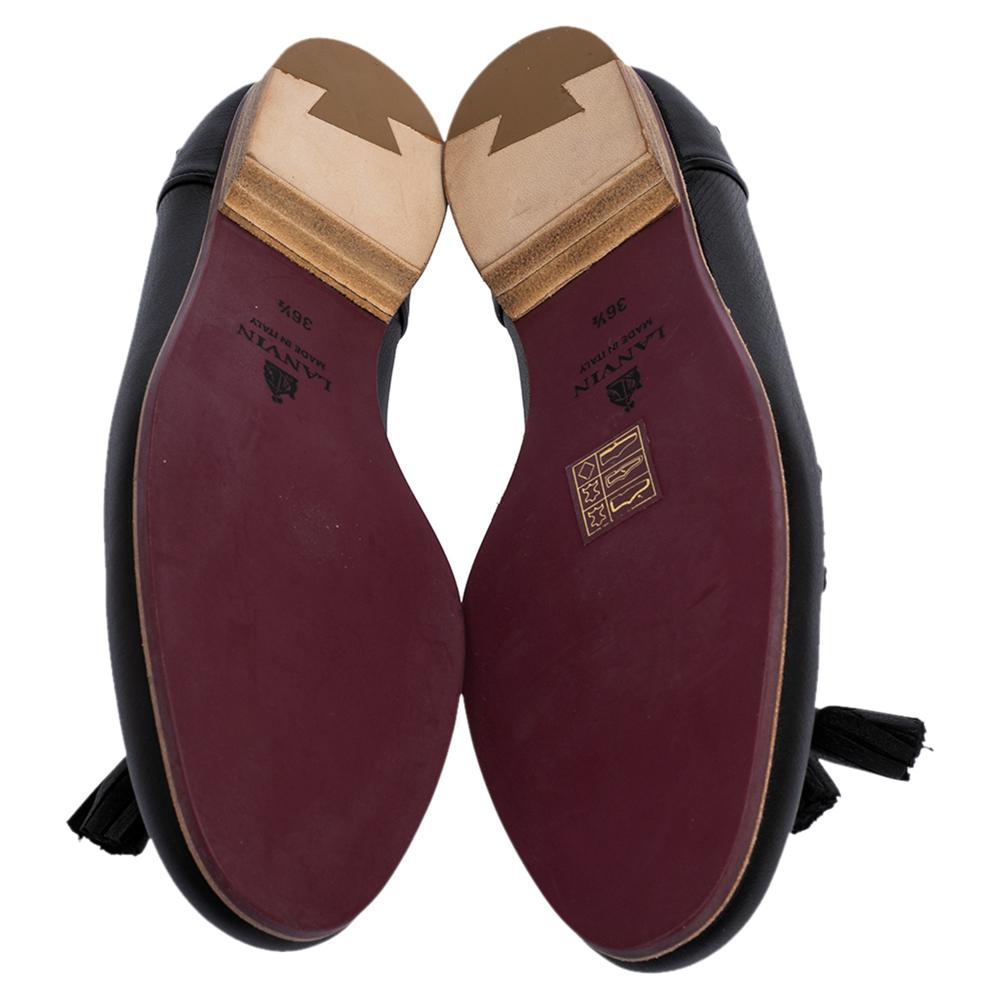 Women's Lanvin Black Leather Tassel Loafers Size 36.5