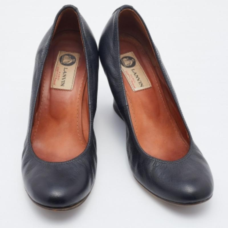 Lanvin - Décolleté con zeppa in pelle nera misura 37.5 in vendita 1