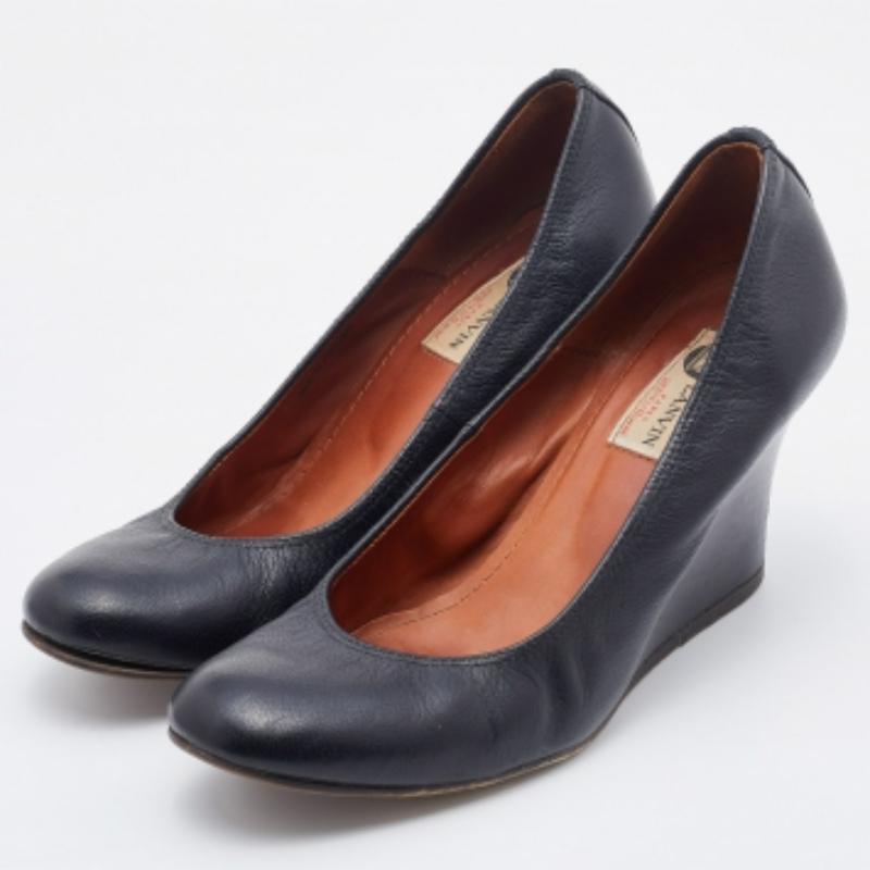 Lanvin - Décolleté con zeppa in pelle nera misura 37.5 in vendita 2