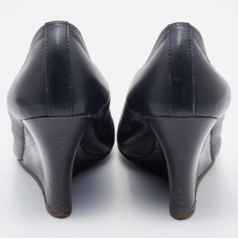 Lanvin - Décolleté con zeppa in pelle nera misura 37.5 in vendita 3