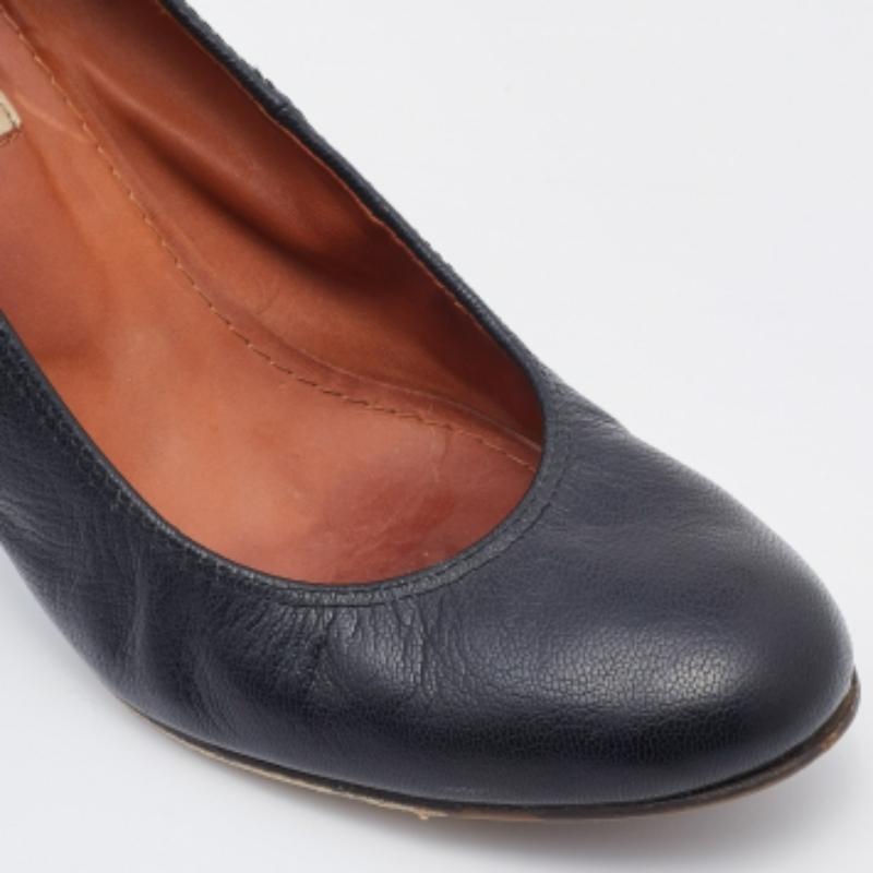 Lanvin - Décolleté con zeppa in pelle nera misura 37.5 in vendita 4