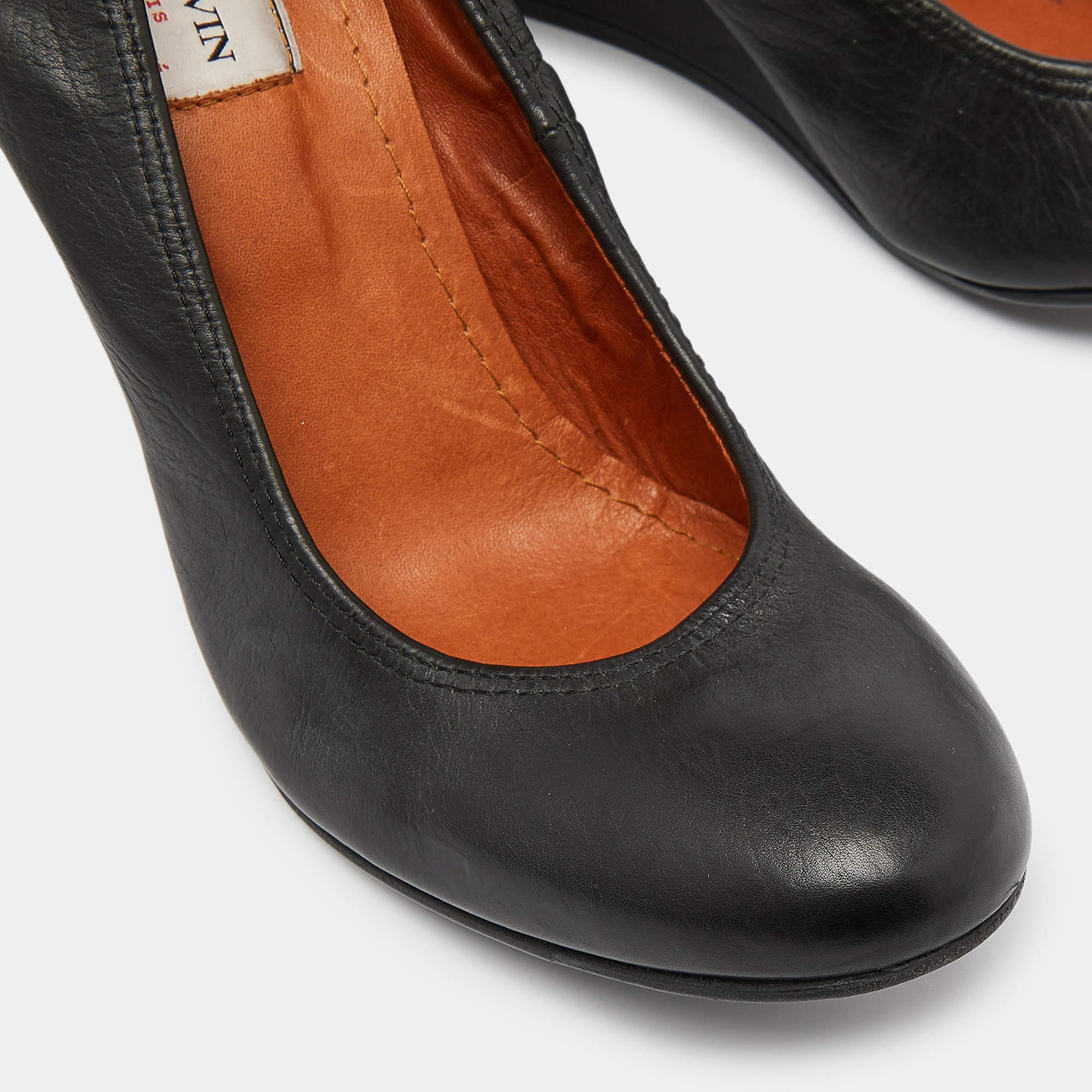 Lanvin Chaussures à talons compensés en cuir noir Taille 38.5 2