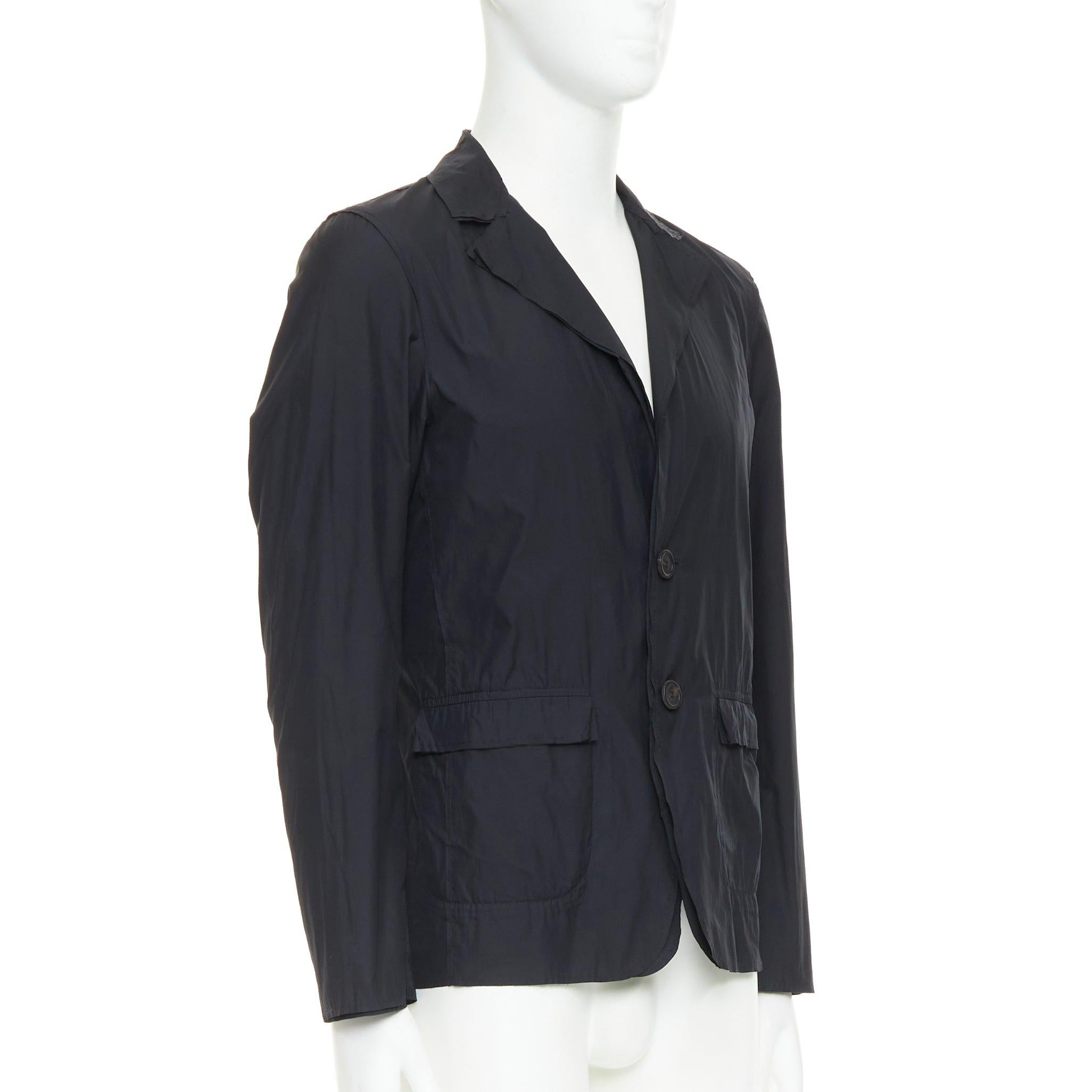 Nero LANVIN giacca blazer in tessuto doppio strato nero leggero con bordi grezzi FR44 XS in vendita