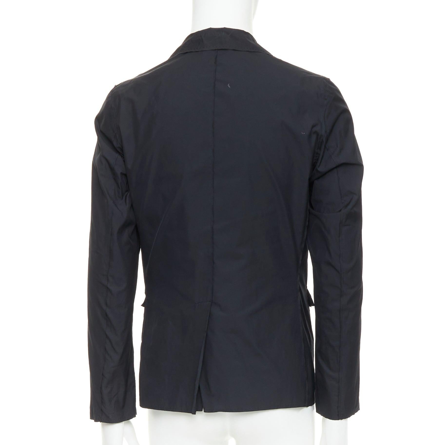 Uomo LANVIN giacca blazer in tessuto doppio strato nero leggero con bordi grezzi FR44 XS in vendita