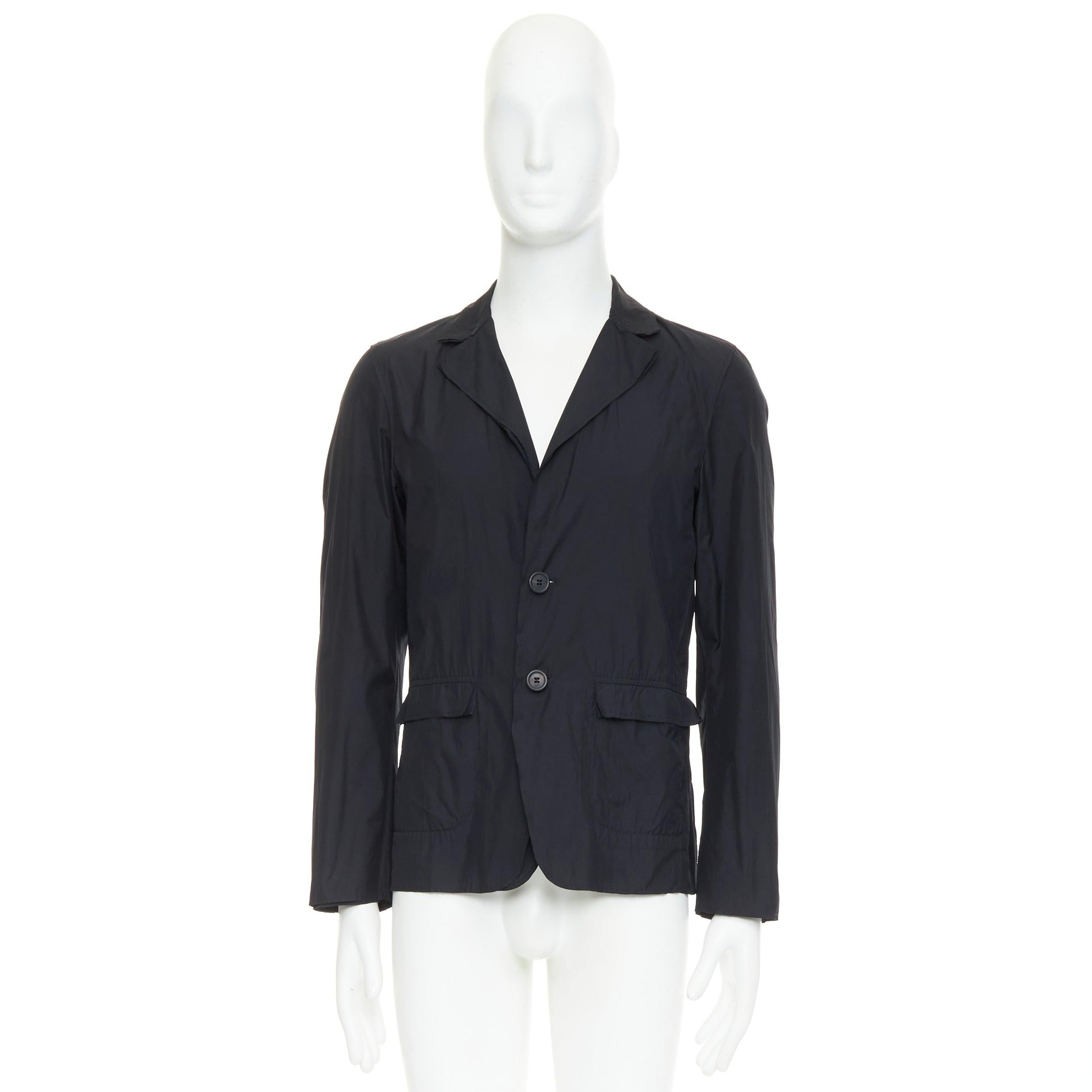 LANVIN giacca blazer in tessuto doppio strato nero leggero con bordi grezzi FR44 XS in vendita 4