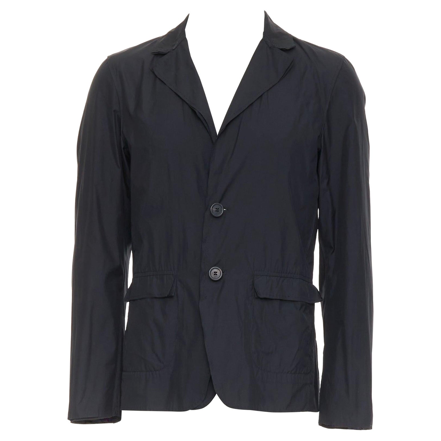 LANVIN giacca blazer in tessuto doppio strato nero leggero con bordi grezzi FR44 XS