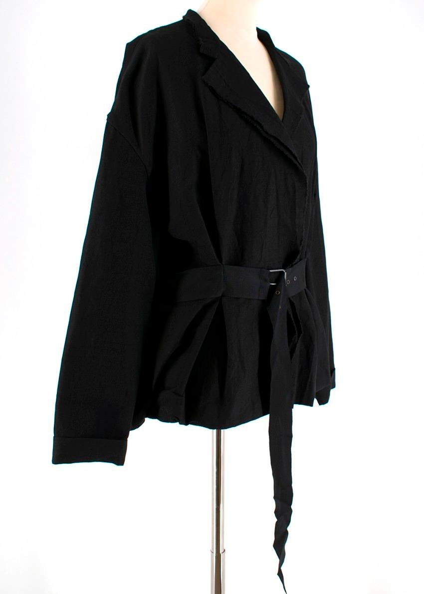 Lanvin Black Linen Jacket with Belt RRP £1600.00

- Notched Pointed Collar 
- Open hem with bare seams
- Black waist ribbon with black metal buckle
- Single snap button
- Simple folded cuff 
- 2 Pockets

Material 
- 54% Linen
- 44% Viscose
- 2%