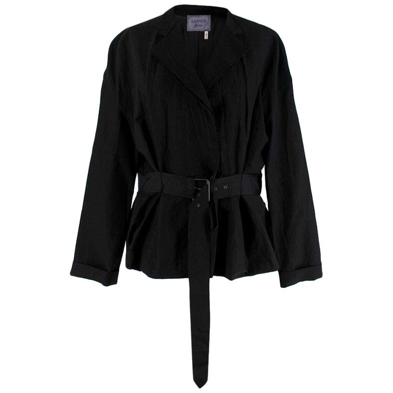 Lanvin Black Linen Blend Belted Jacket - Size US 10 For Sale