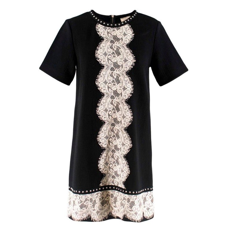 Lanvin Black Mini Dress With Lace and Stud Detailing S 38 at 1stDibs