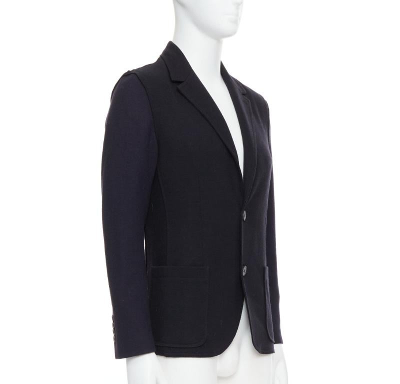 Nero LANVIN giacca blazer nera bicolore in misto lana FR44 XS in vendita