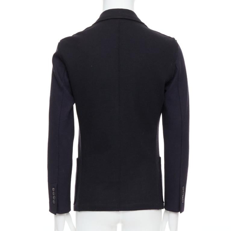 Uomo LANVIN giacca blazer nera bicolore in misto lana FR44 XS in vendita
