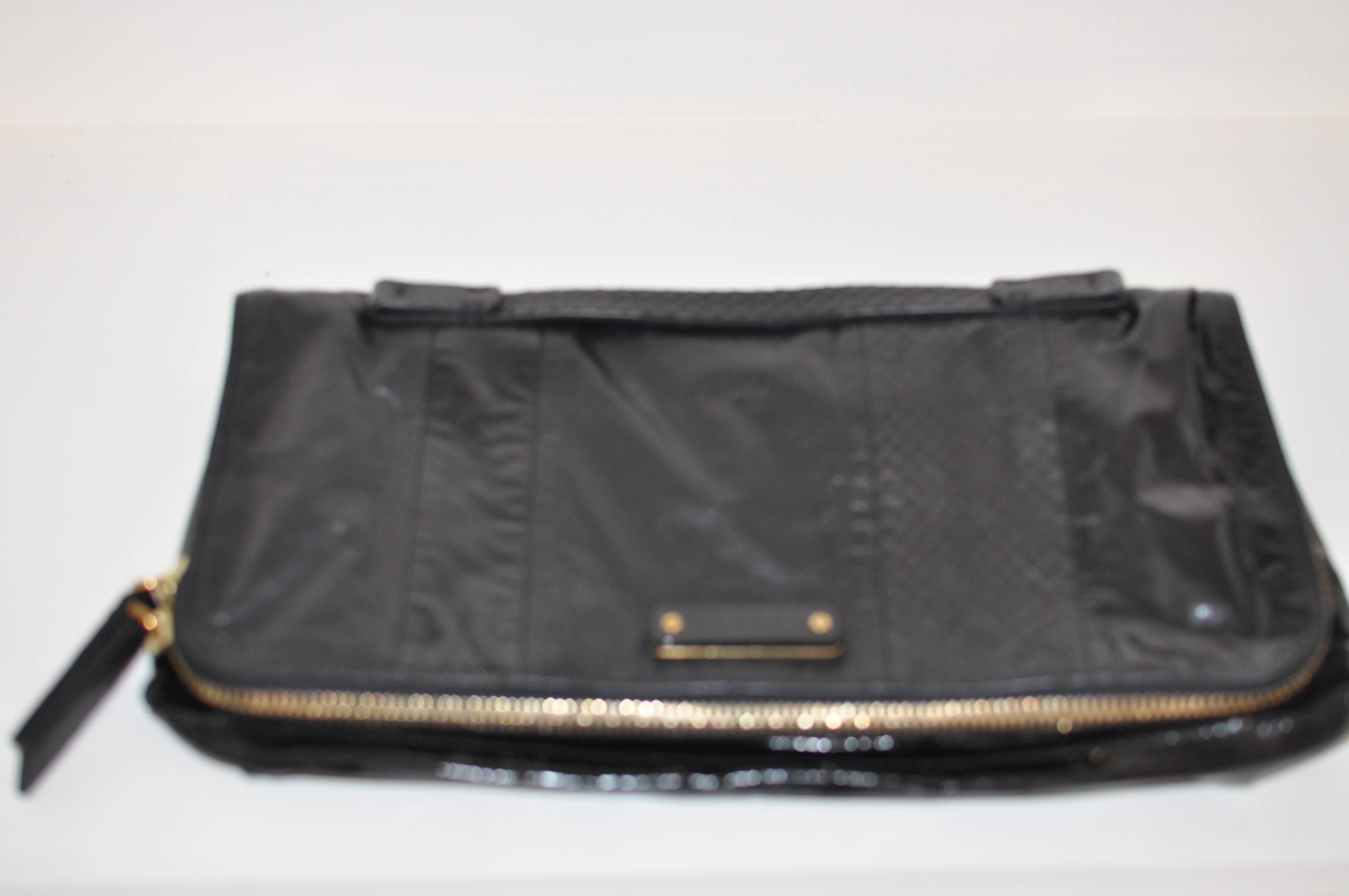 Lanvin Black Patent Leather and Reptile Foldover Flap Clutch with Dust Bag 41402 2