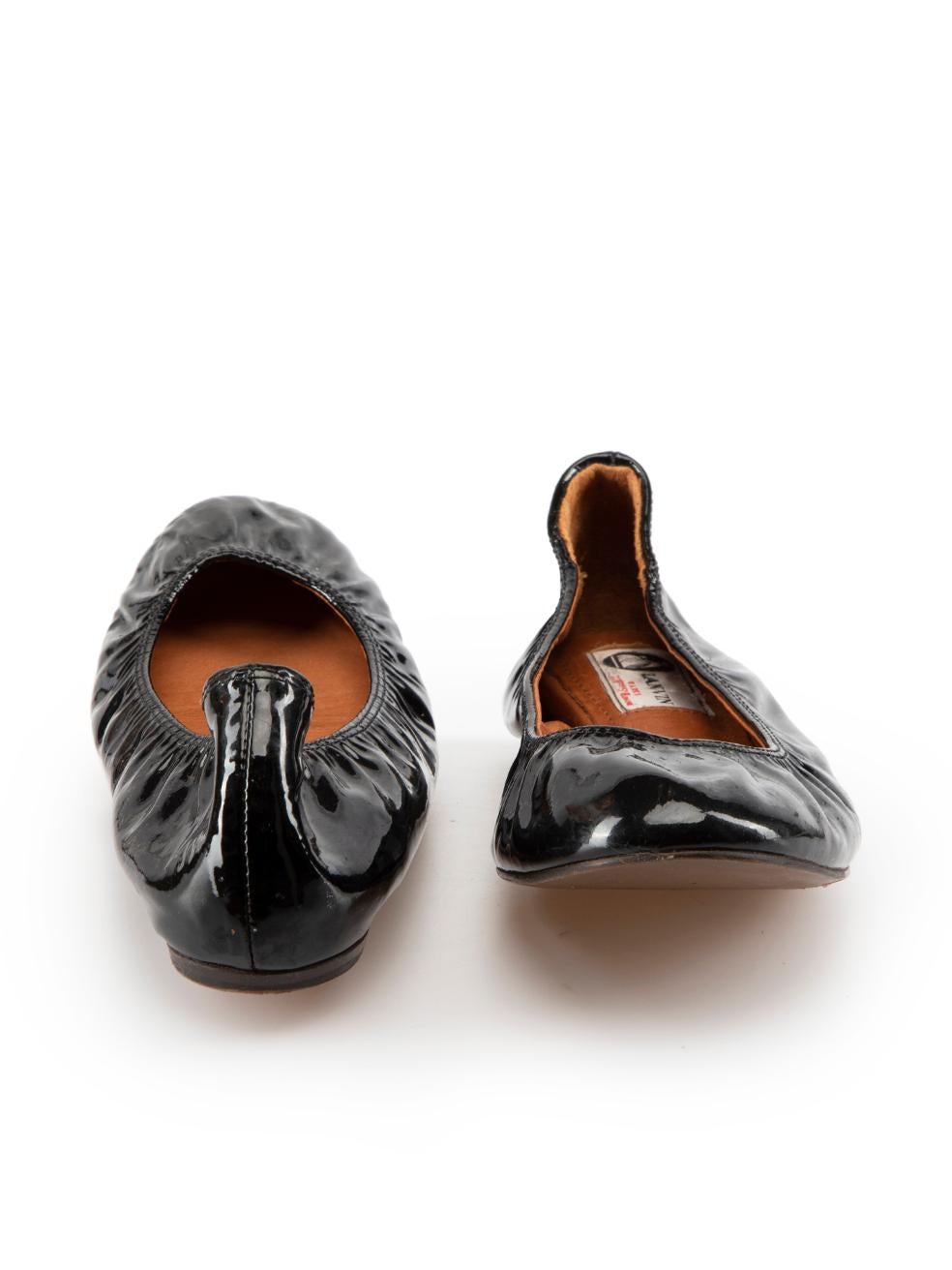 Lanvin Black Patent Leather Ruched Ballet Flats Size IT 38.5 In Good Condition In London, GB