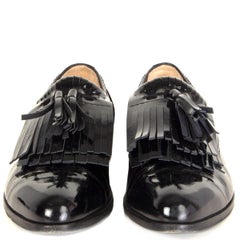 LANVIN black patent leather Tassel Loafer Flat Shoes 38