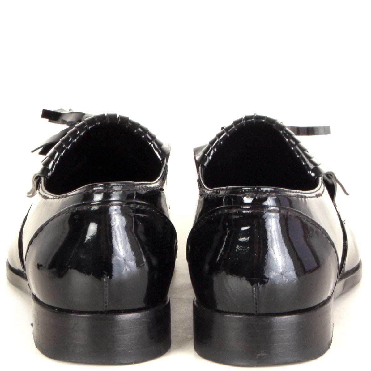 Black LANVIN black patent leather Tassel Loafer Flat Shoes 38
