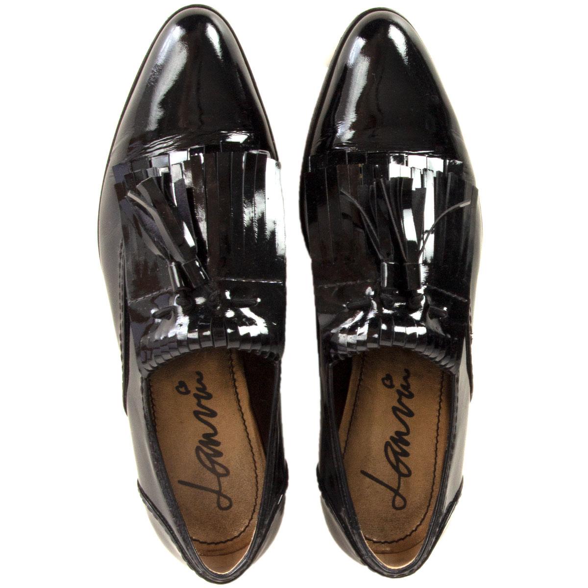 LANVIN black patent leather Tassel Loafer Flat Shoes 38 In Excellent Condition In Zürich, CH