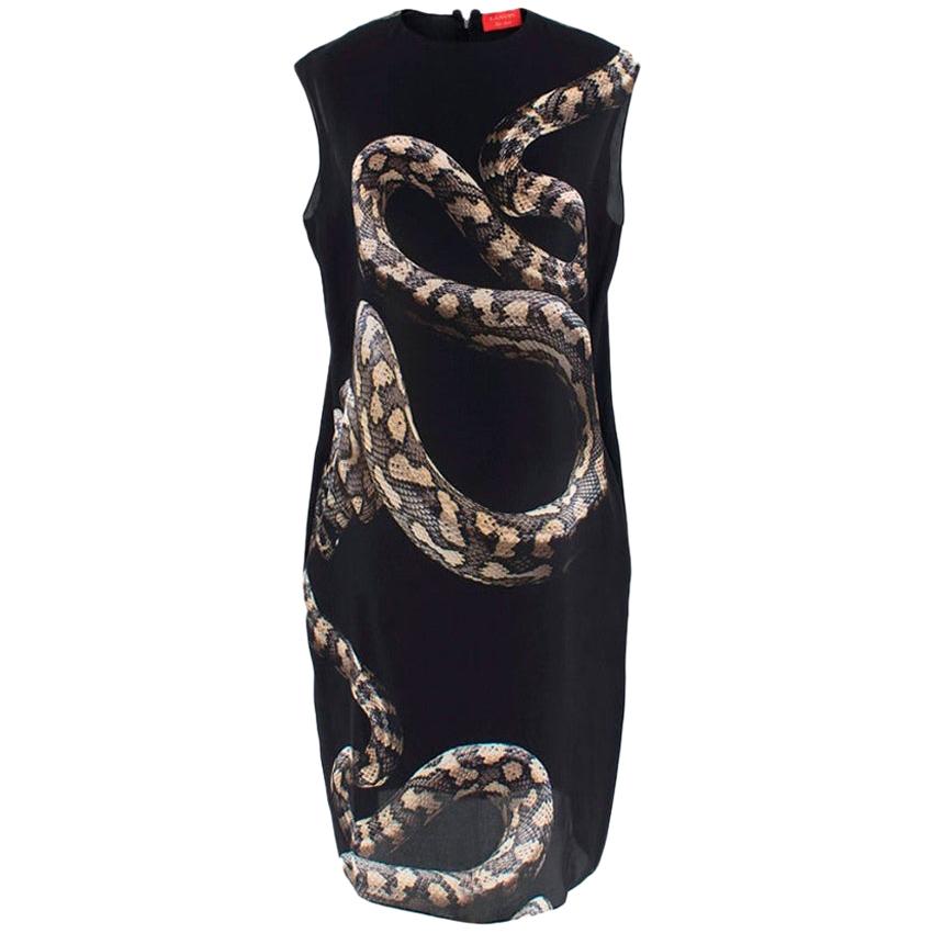 Lanvin Black Python Print Silk Shift Dress - Size US 8 For Sale