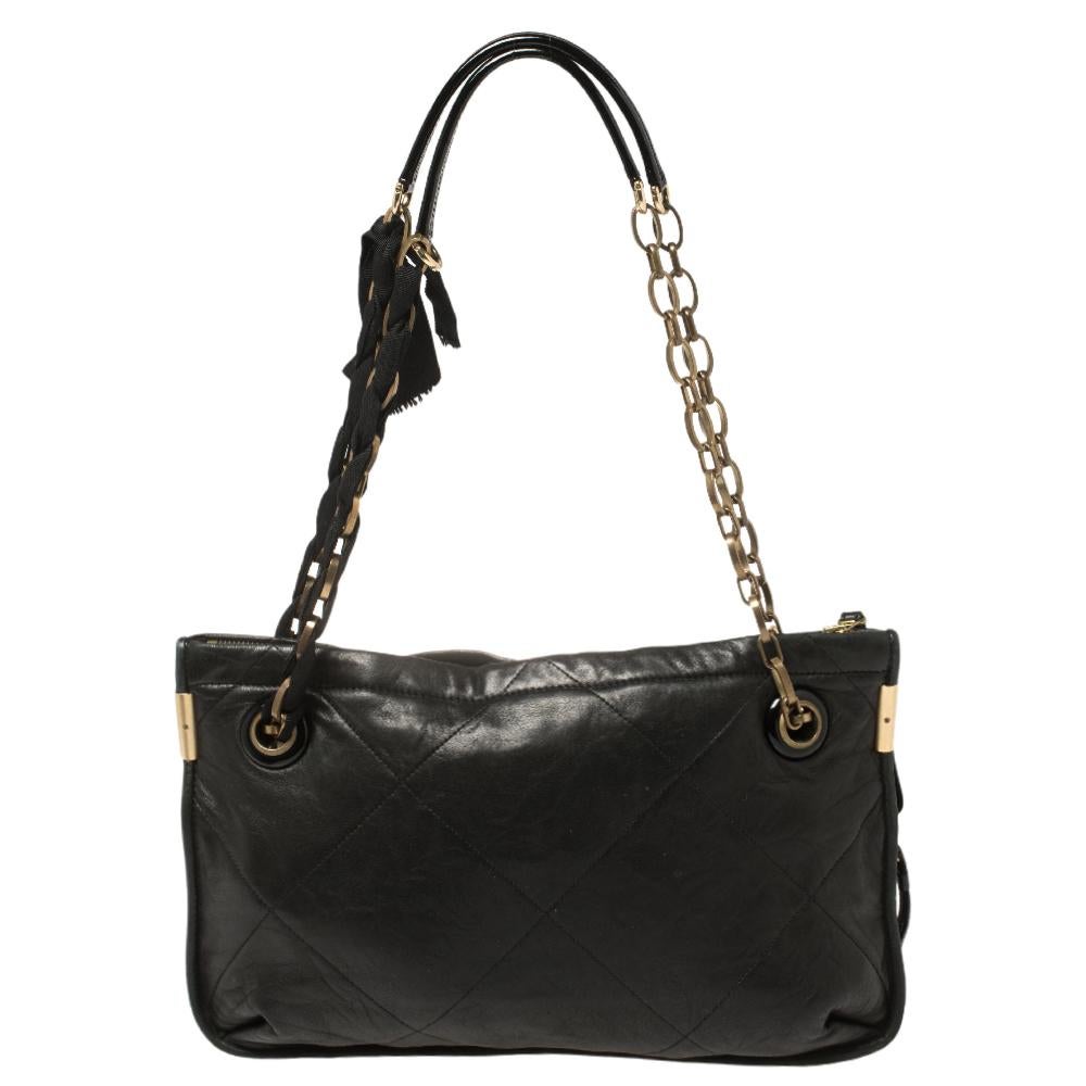 Lanvin Black Quilted Leather Amalia Shoulder Bag In Good Condition In Dubai, Al Qouz 2