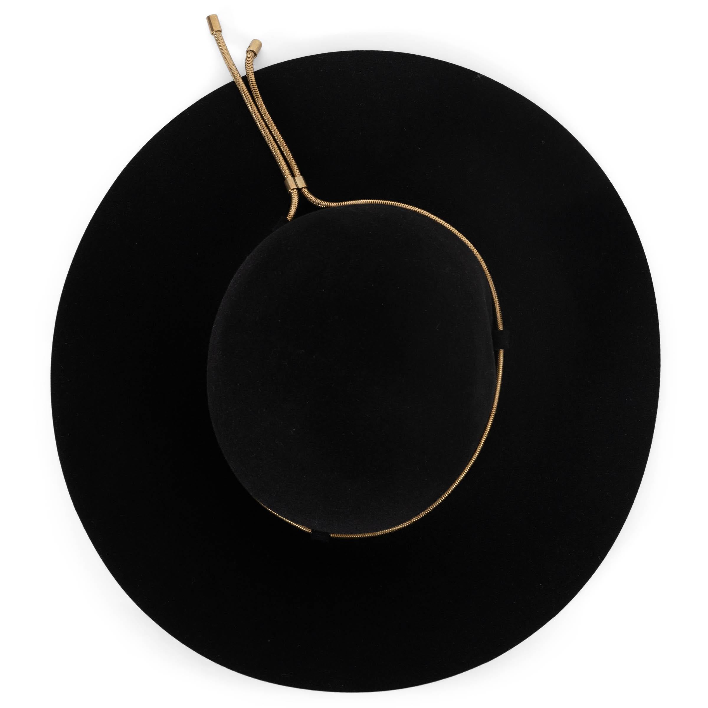 Donna LANVIN black rabbit felt 2014 METAL ROPE Hat 56 in vendita