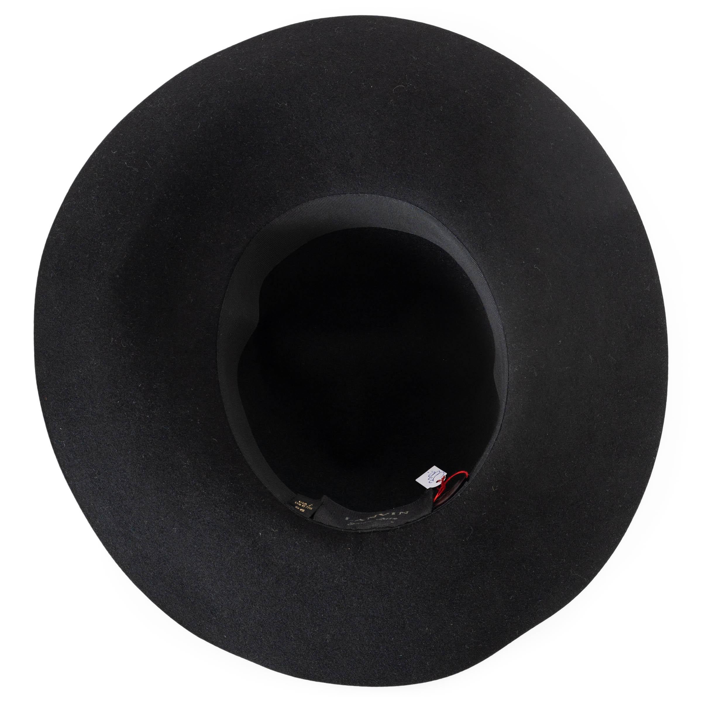 LANVIN black rabbit felt 2014 METAL ROPE Hat 56 in vendita 1