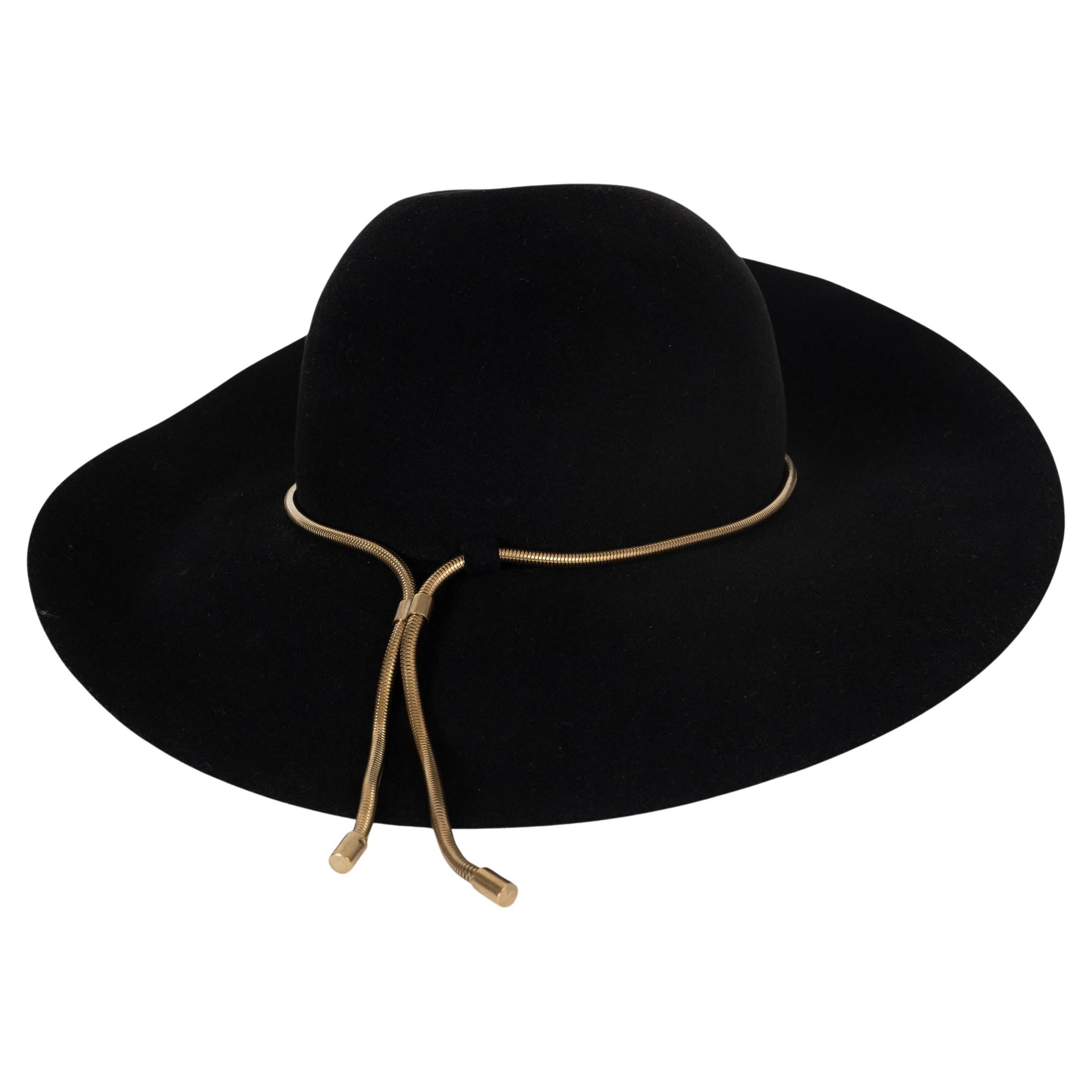 LANVIN black rabbit felt 2014 METAL ROPE Hat 56