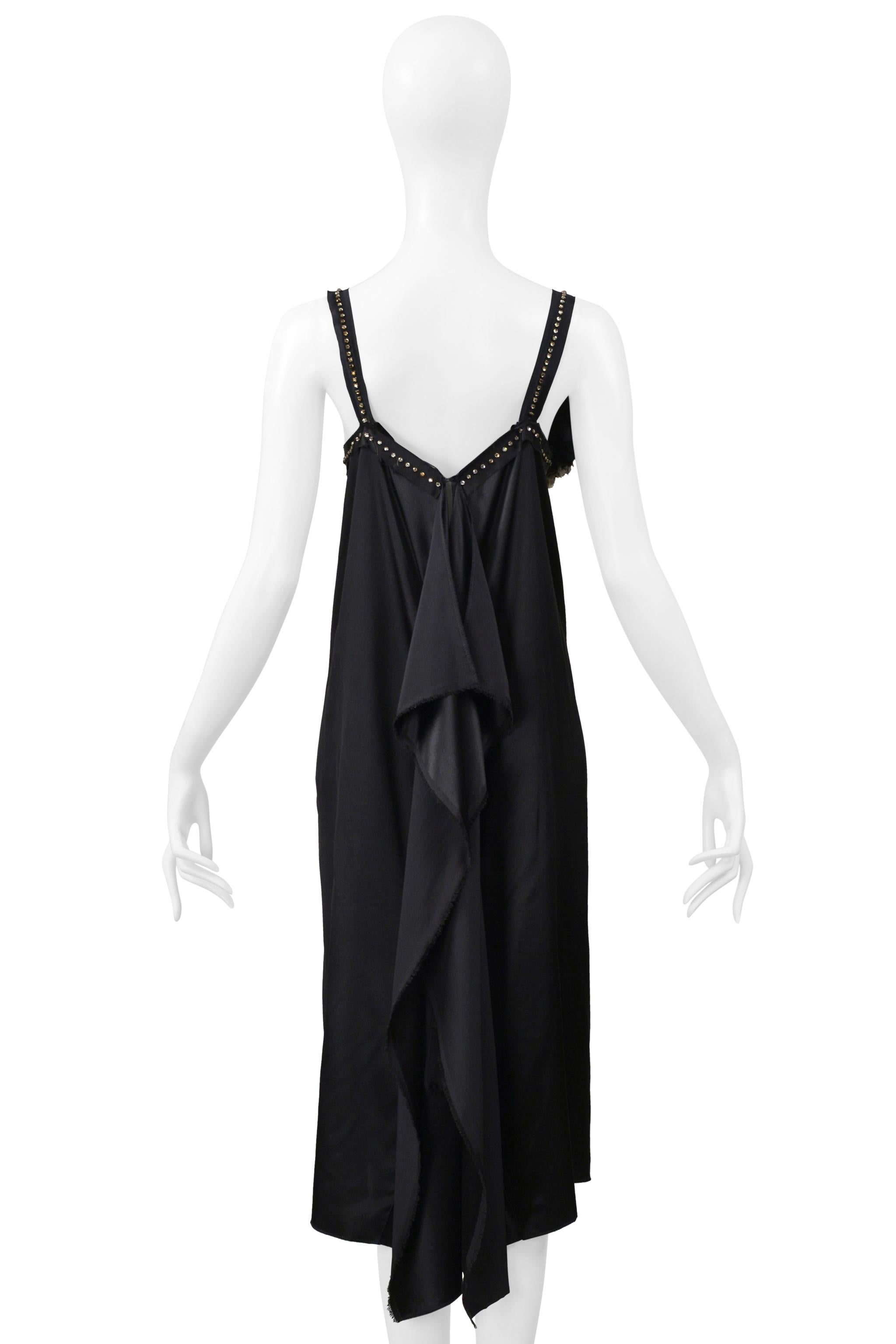 Lanvin Black Satin Disco Dress With Rhinestone Straps & Flowers 2004 For Sale 6